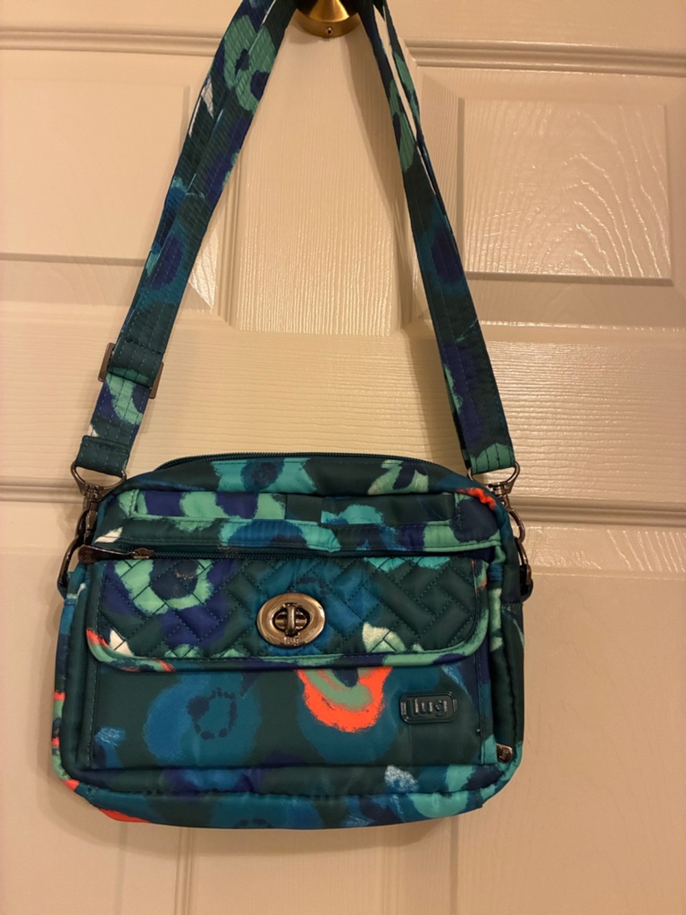 lug Teal and Aqua Floral Quilted Crossbody Bag